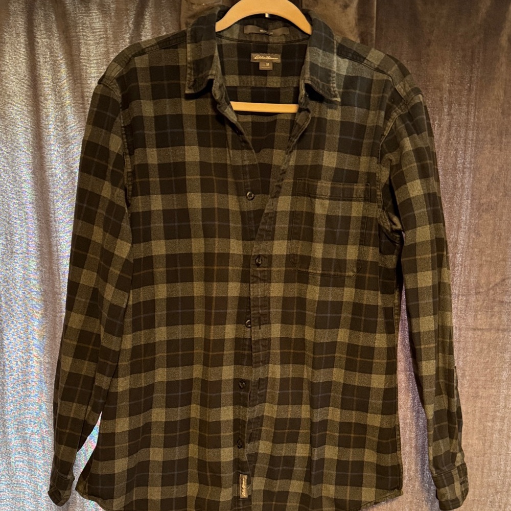 Men's Plaid Flannel Button-Up Shirt - Grey & Black